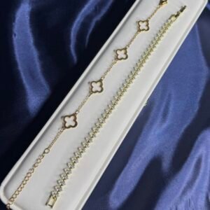 Gold Clover & Tennis Bracelet Stack