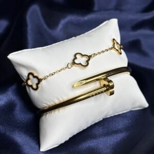 Gold Clover & Nail Bracelet Stack