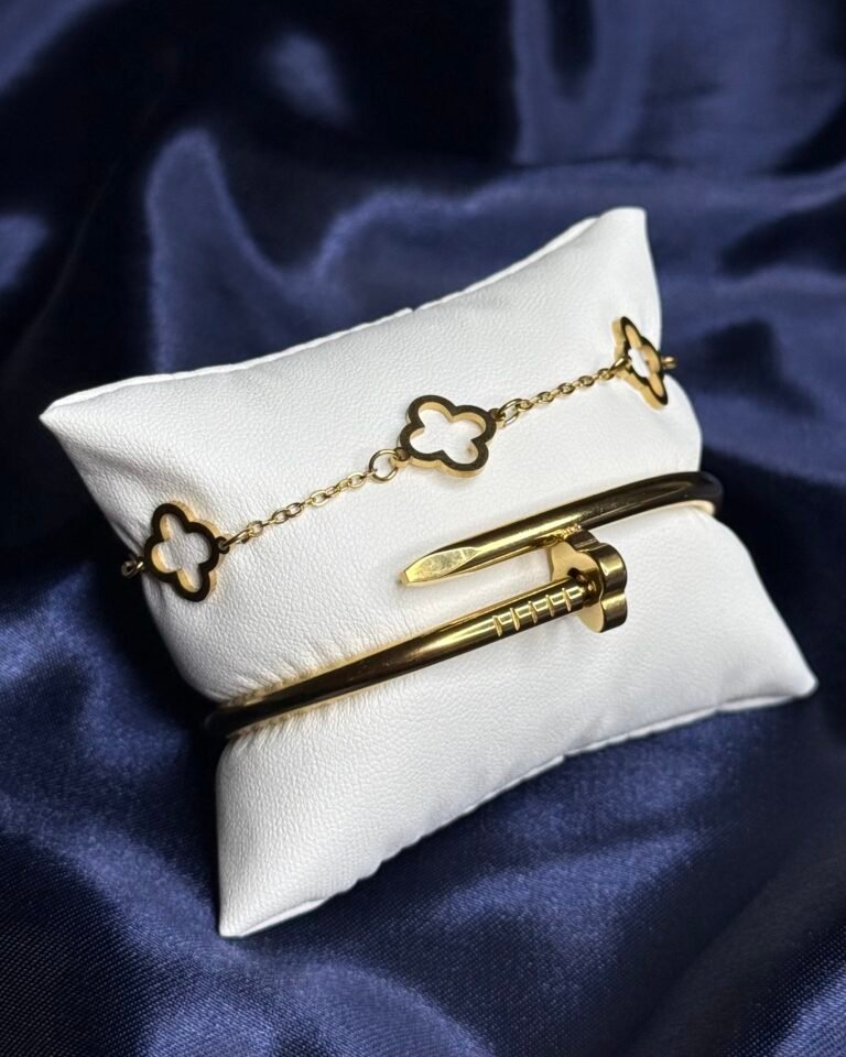 Gold Clover & Nail Bracelet Stack