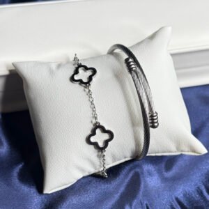2 Piece Silver Clover Bracelet Stack